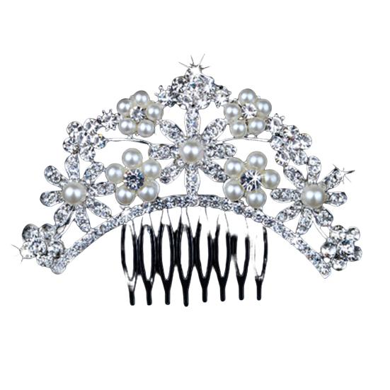 Women's Wedding Flower Rhinestone Faux Pearl Hair Clip Bridal Hair Comb Jewelry
