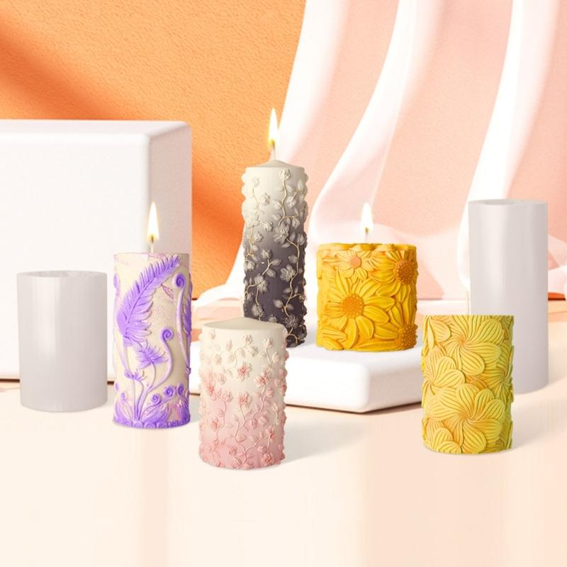 Sturdy Silicones Candle Molds With Embossed Florals Designs for Unique Candle Making Home Decoratiion Craft Supplies