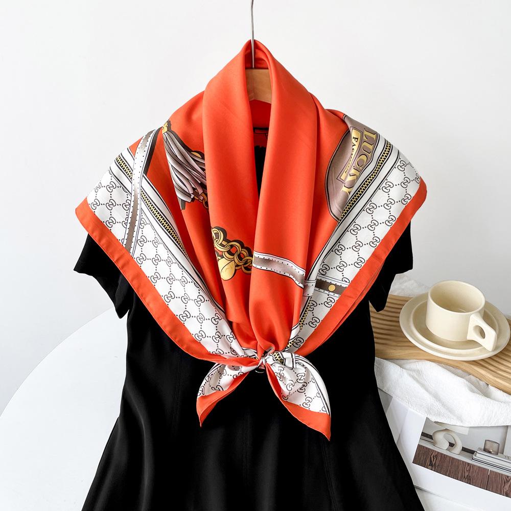 New Scarf Chain Design Trendy Square Scarf Light Breathable Thin Shawl Twill European and American Headscarf