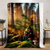 Autumn Forest Gnome On Mossy Stump Patterned Flannel Blanket Perfect for the Bedroom Living Room, Sofa, or a Little Nap