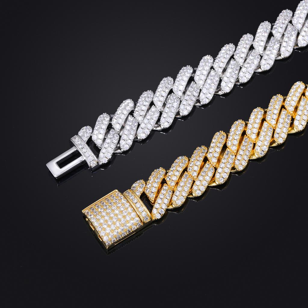Cross-border 14mm2 Row 5A Full Zircon Cuban Chain Hip-hop Bracelet Unisex Iron Electroplated Jewelry