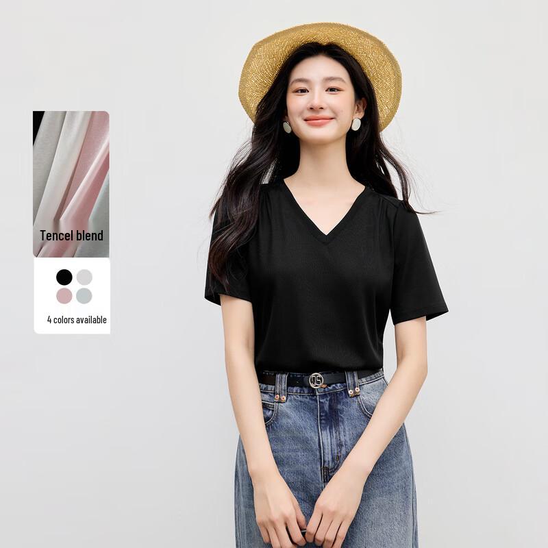 Women s Lyocell Blend V-Neck Short Sleeve T-Shirt S
