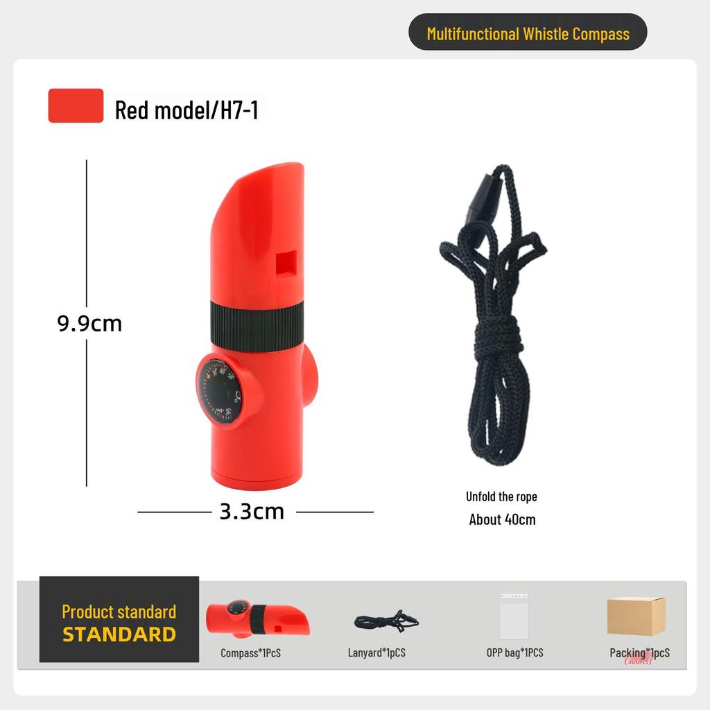 Multifunktionaler Outdoor-Kompass: 7-in-1 Studenten-Lehrhilfe mit Pfeife, LED-Licht und Thermometer.