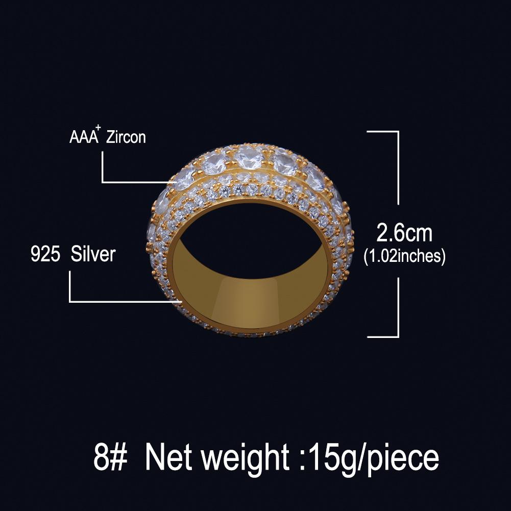 Men's S925 Silver Ring, Hip-hop Men's Personality Niche Micro-inlaid Zircon Gold Ring, One Piece of Hair