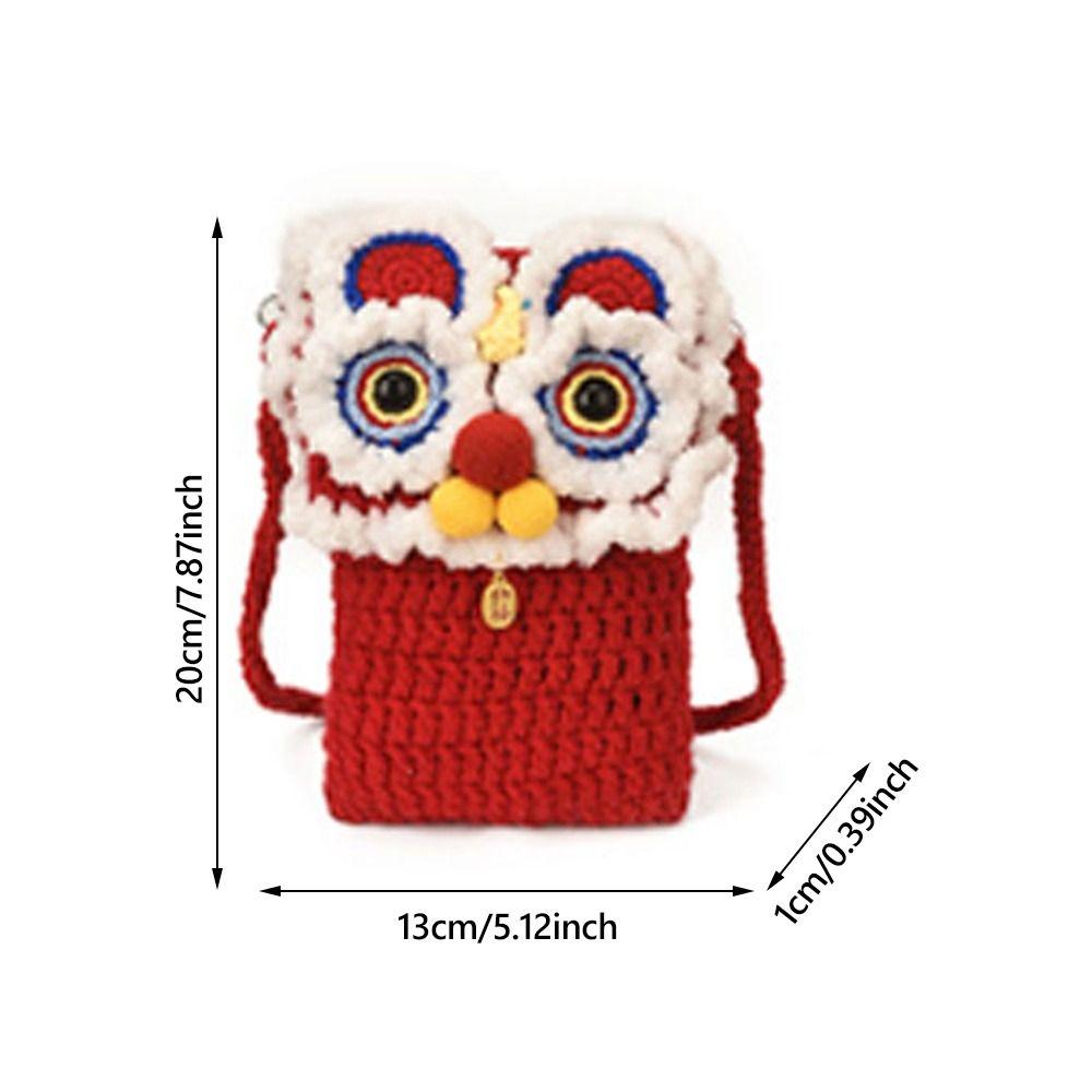 New Handmade Kintted New Year Shoulder Bag Personality Red Color Spring Festival Coin Purse Crossbody Bag