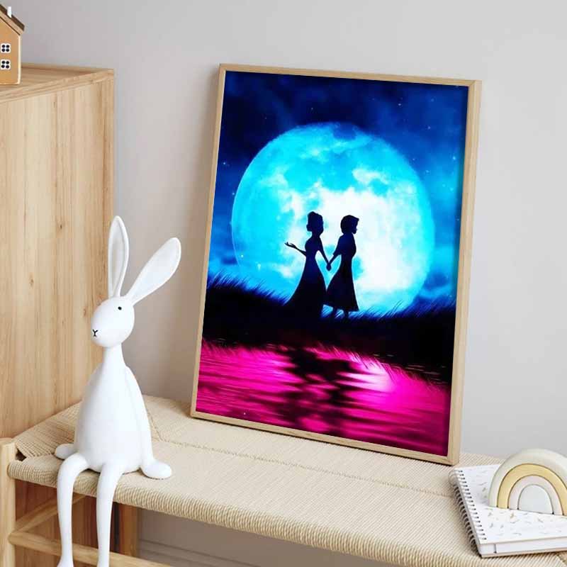 Disney Diamond Painting Elsa and Anna Silhouette Art 5D DIY Rhinestone Diamond Embroidery Cross stitch Home and Wedding Decoration