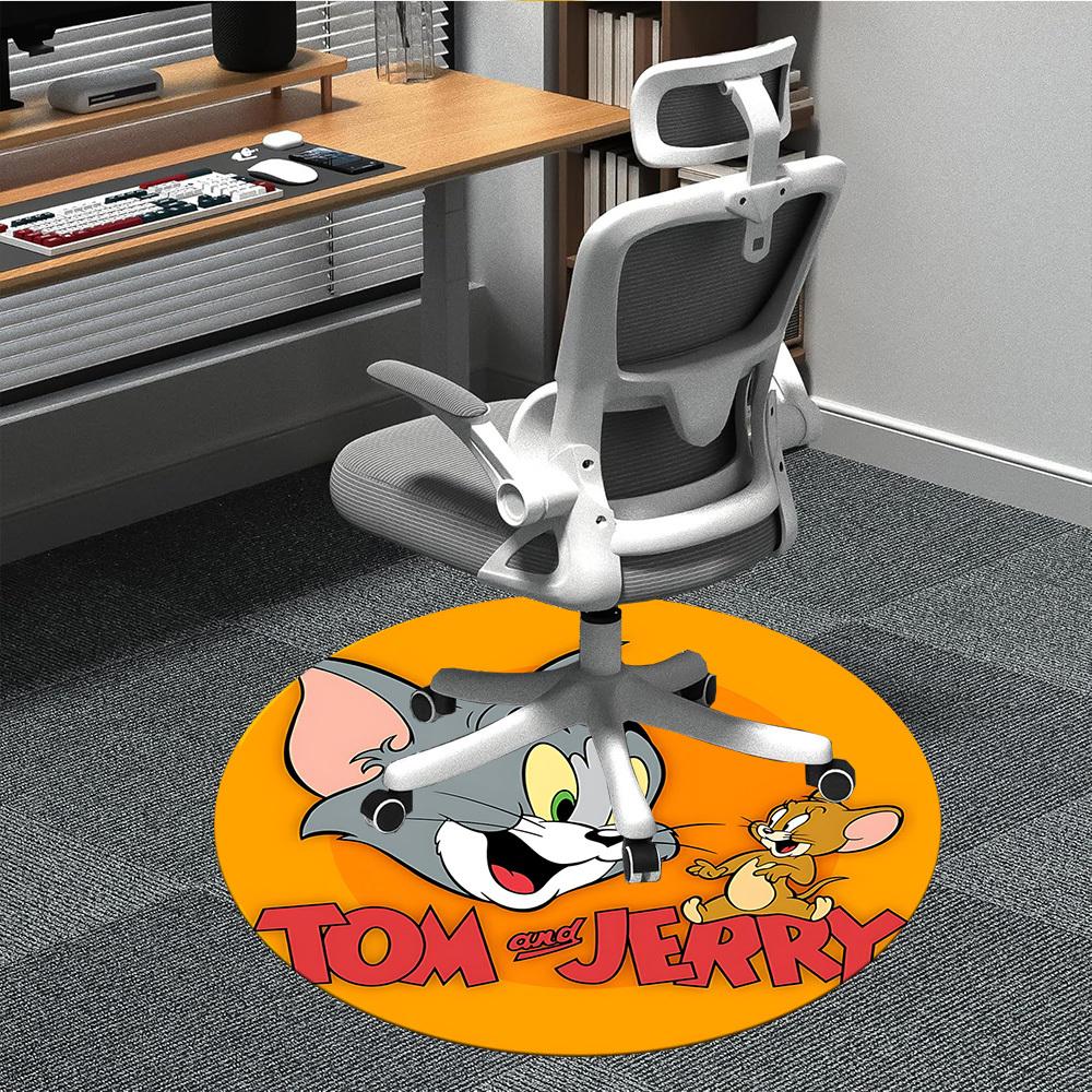 

1pc Tom And Jerry Office Rug, Round Non-Slip Durable Large Size Office Carpet, Suitable for Office,yy250908016 80cm by 80cm