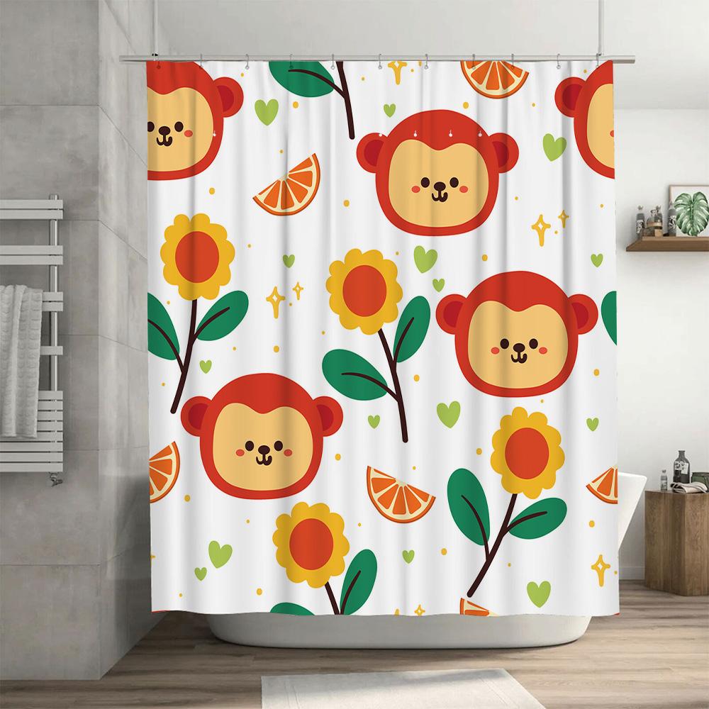Cute Animal Shower Curtain with Sunflower Orange Fruit Print Waterproof Fabric for Bathroom Decor Available in Multiple Sizes