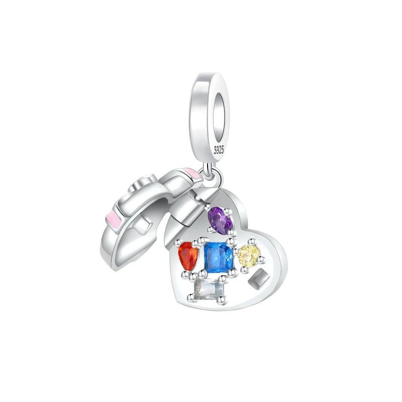 Sparkling Birthstone Charms Copper Heart Key Birthday Pendant Fit Original Necklace Bracelet Women Jewelry Diy Gift