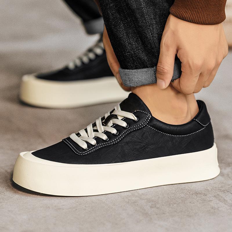 Men's shoes trendy new high-quality waterproof leather comfortable board shoes men's low-top retro thick-soled heightening casual shoes