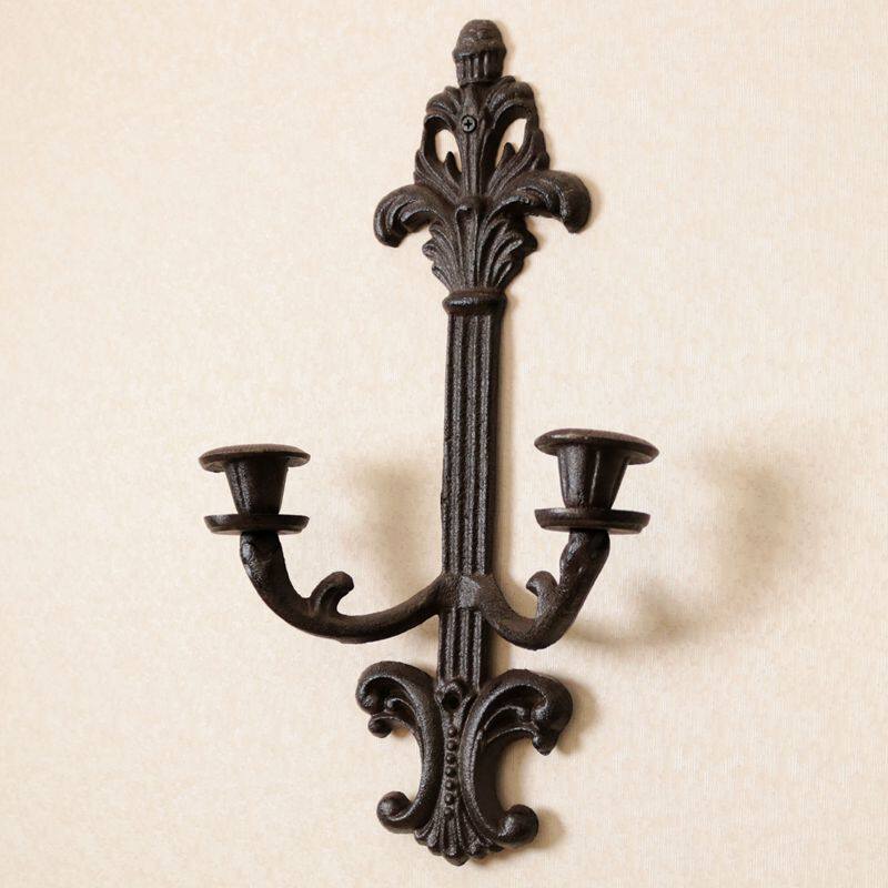 European Vintage Cast Iron Wall-mounted Candle Holder Rustic Wrought Iron Home Wall Deco 1Pc