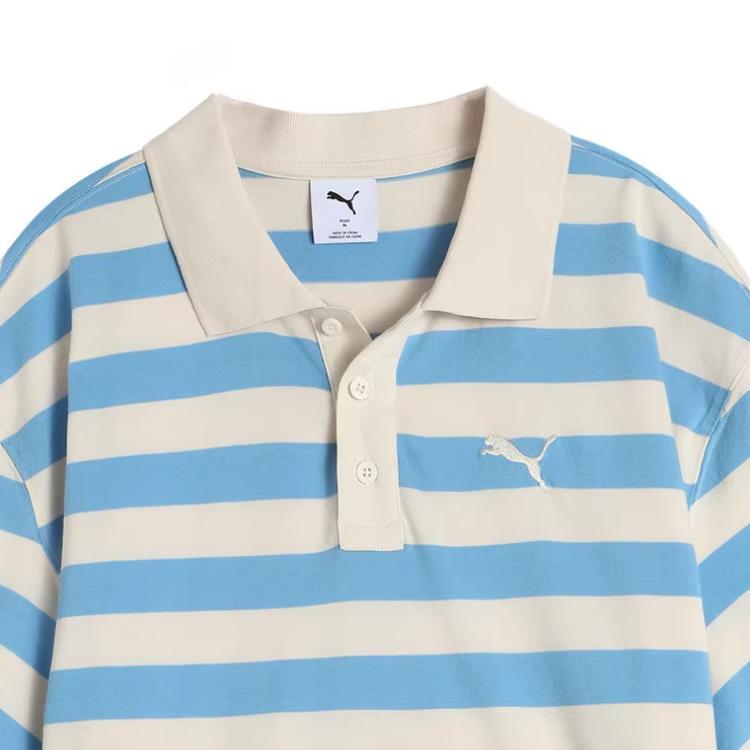 New PUMA Striped SS25 WARDROBE ESS Polo Shirt Unisex Light Blue 633857-57