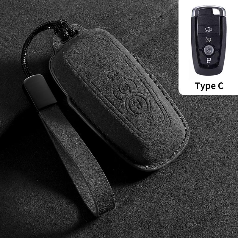 Genuine Leather Auto Key Fob Cover Fit For Ford Fusion Mustang Explorer F150 F250 F350 Ecosport Edge S-Max Ranger Lincoln Mondeo Key Ring Accessoy