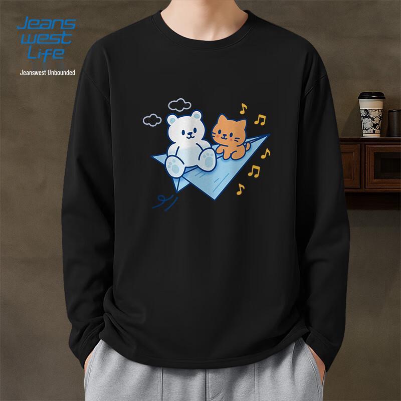 JEANSWEST LIFE Men's Cotton Long Sleeve T-Shirt - JZS Bear & Cat Graphic