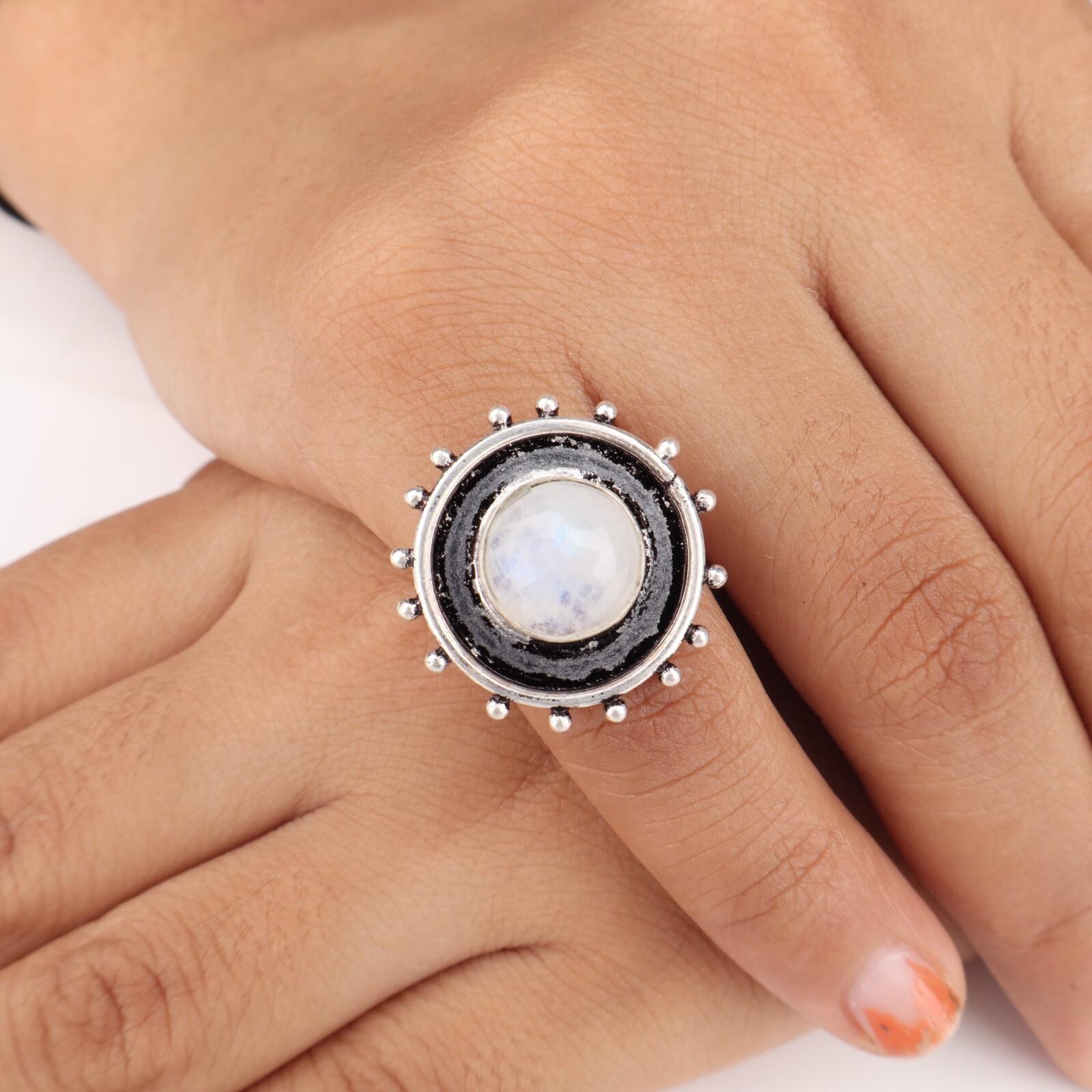 

Natural Rainbow Moonstone Gemstone 925 Sterling Silver Jewelry Handcrafted Ring RR-49-26 13