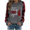 Women's Fashion Plaid Patchwork Christmas Print Round Neck Long Sleeve T-Shirt Top