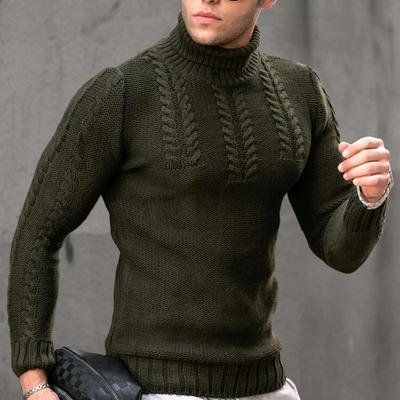 Men's Spring and Autumn Solid Color Slim Commuter Sweater Winter Long-sleeved High Collar Knit Warm Tops