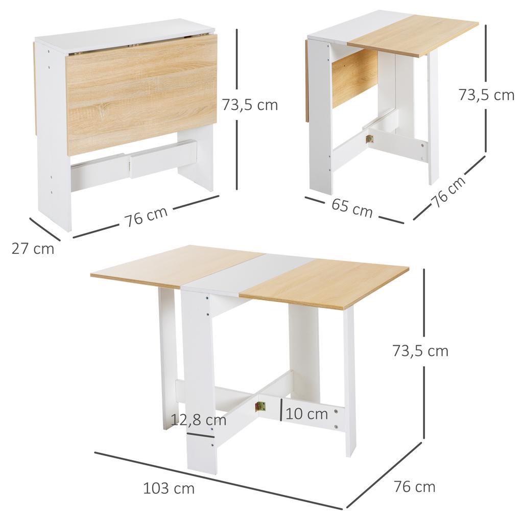 Folding Kitchen Table, 103 x 76 x 74 cm, Two-Tone White Oak Wood