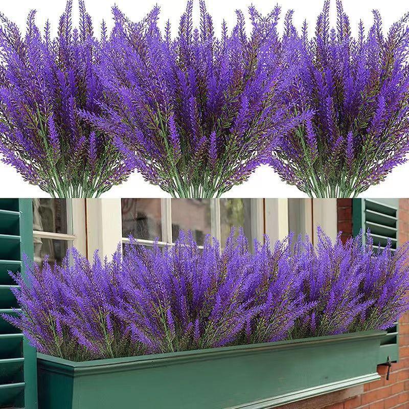 5-Fork Lavender Artificial Flowers: UV-Protected Outdoor & Courtyard Decor