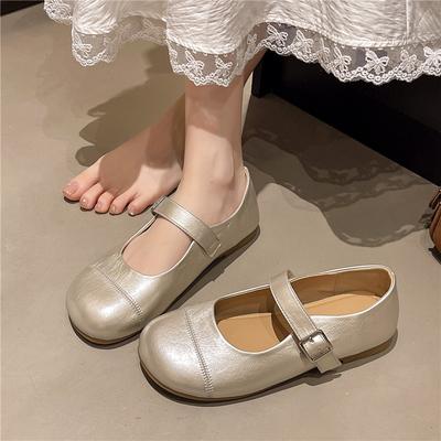 New Flat-bottomed Shallow Mouth Round Head Comfortable Single Shoes 2025 Spring Soft-soled Casual Korean Version Retro Mary Jane Shoes Women