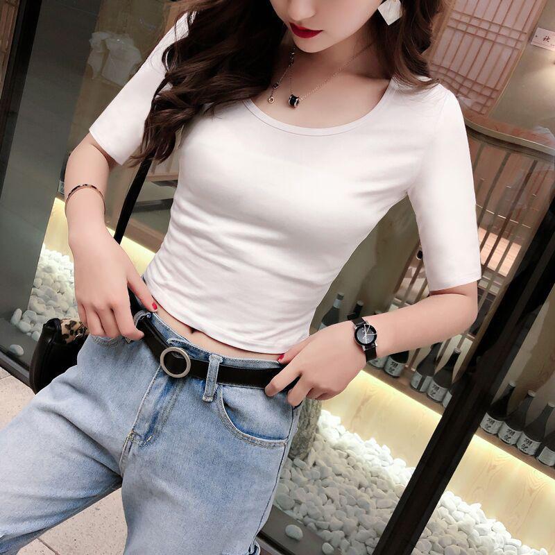 

Женский черный кроп-топ с высоким поясом и U-образным вырезом – Средний, Низкий вырез, Модный короткий рукав S белый