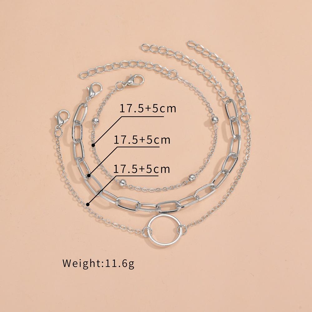 Individual cold wind, geometric round paperclip shape bracelet set, multi-layer stacked metal bracelet
