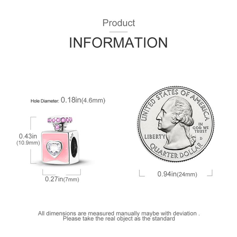 Charms Original Copper Pink Heart Perfume Bottle Beads Fit Bracelet Women Jewelry Diy Fine Gift Accessory