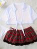 Role Play Costume School Girl Uniform Cosplay Women Erotic Sexy Lingerie White Short Sleeve Top & Plaid Skirt Suit