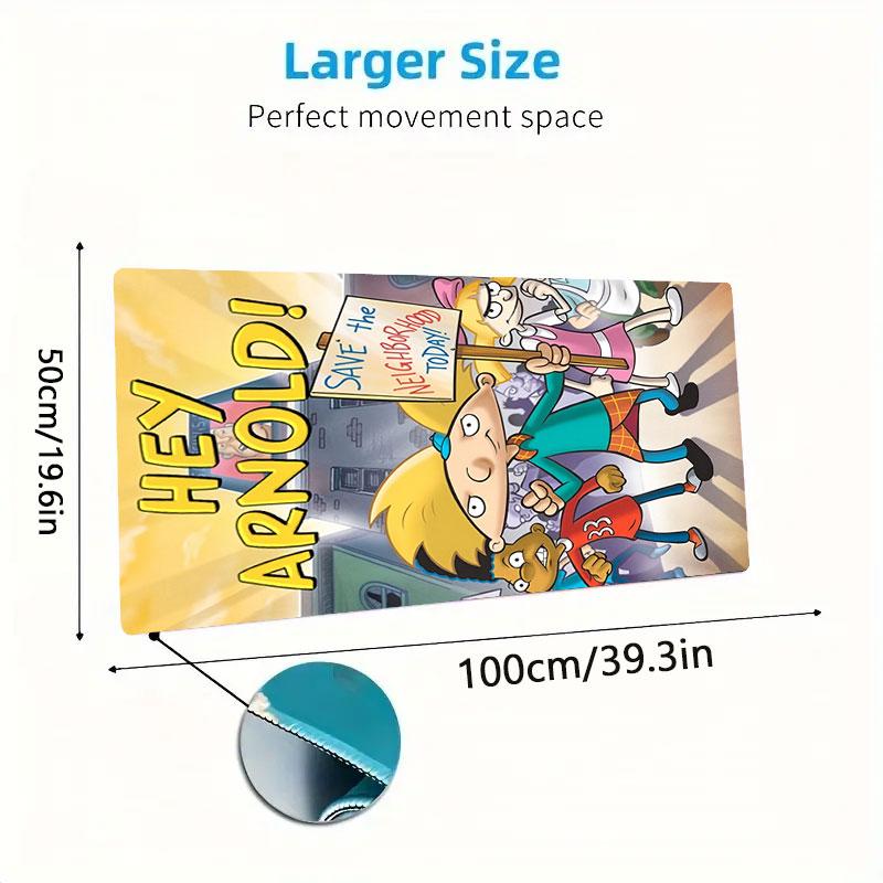 Hey Arnold! Mouse Pad, Large Gaming Desk Mat, Non-slip XXL Mousepad for Laptop & Tablet, Mini PC Playmat with Stitched Edges
