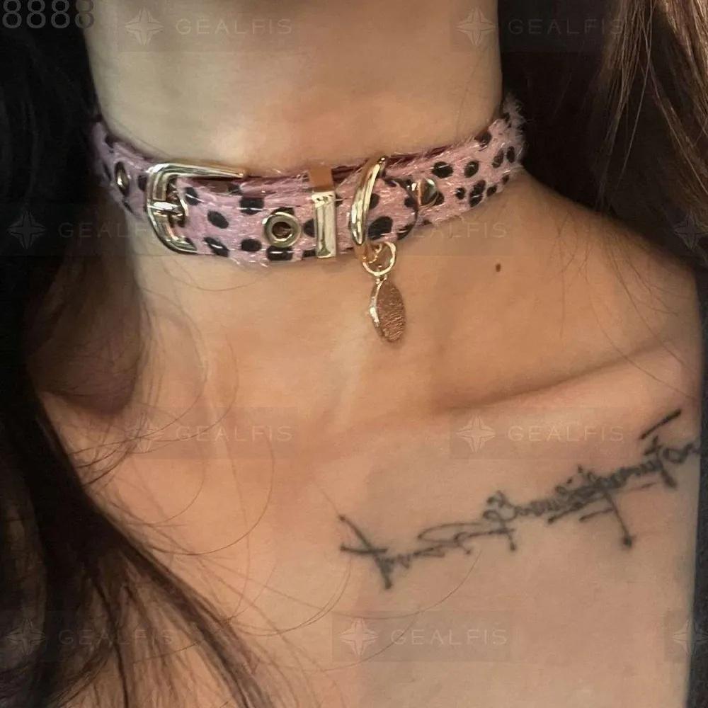 

Ожерелье-чокер из конского волоса с леопардовым принтом, Милое и крутое, Сексуальное, Дизайн, Панк-кожаная шейная цепочка/ошейник One Size розовый