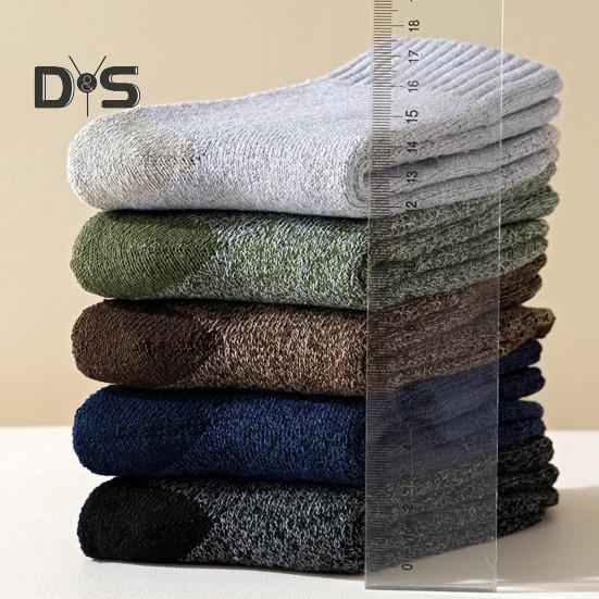 5 Par Herr Vinterstrumpor Tjocka Plyschfodrade Mellanhöga Tjocka Håll Varma Enfärgade Halkfria Stickade Vardagsstrumpor Sportstrumpor för Vandring Camping Skidåkning