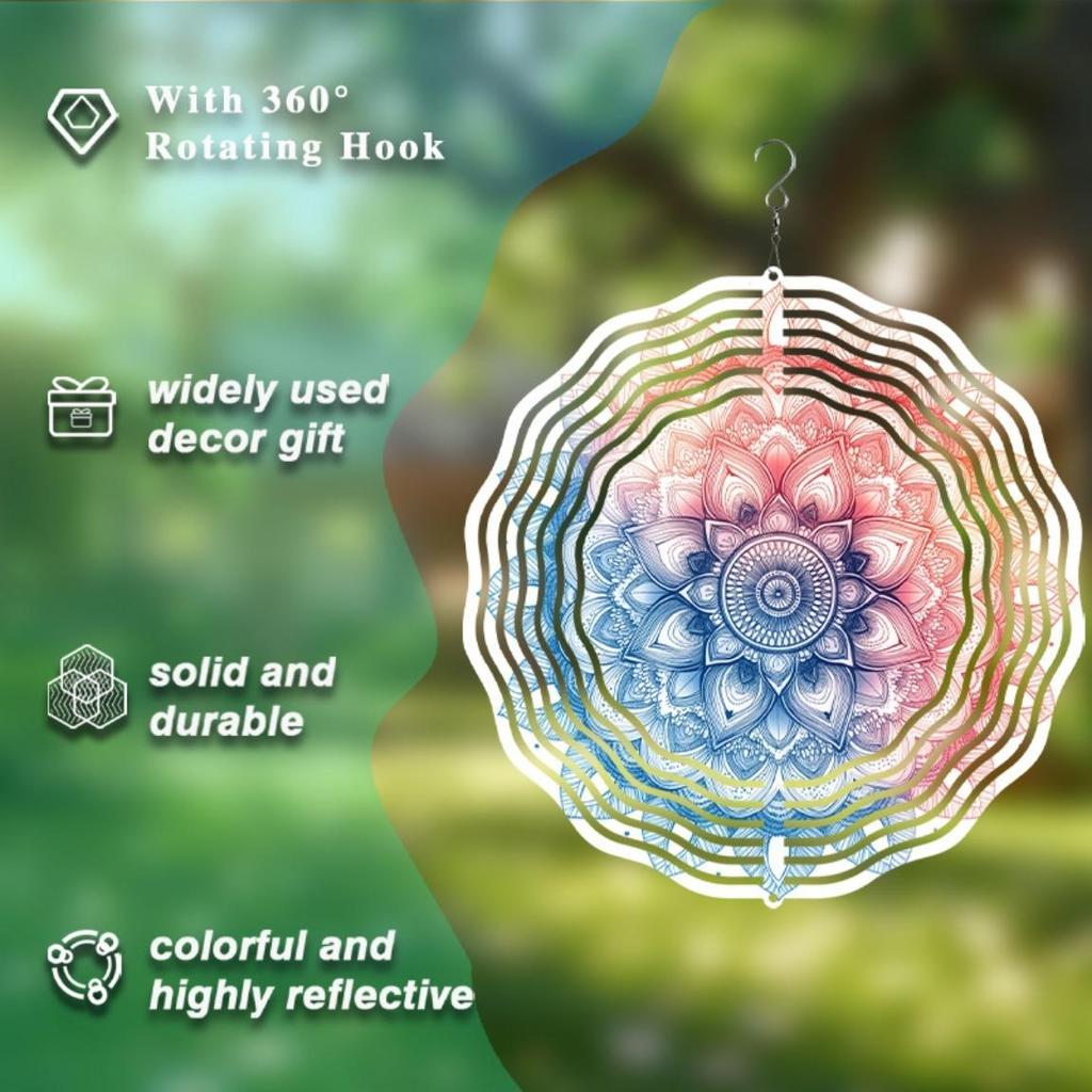 Colorful Mandala Wind Spinner – 2D Kinetic Christmas Decor, Gift for Women/Wife, Indoor & Outdoor Metal Wind Spinner, Thanksgiving & Holiday