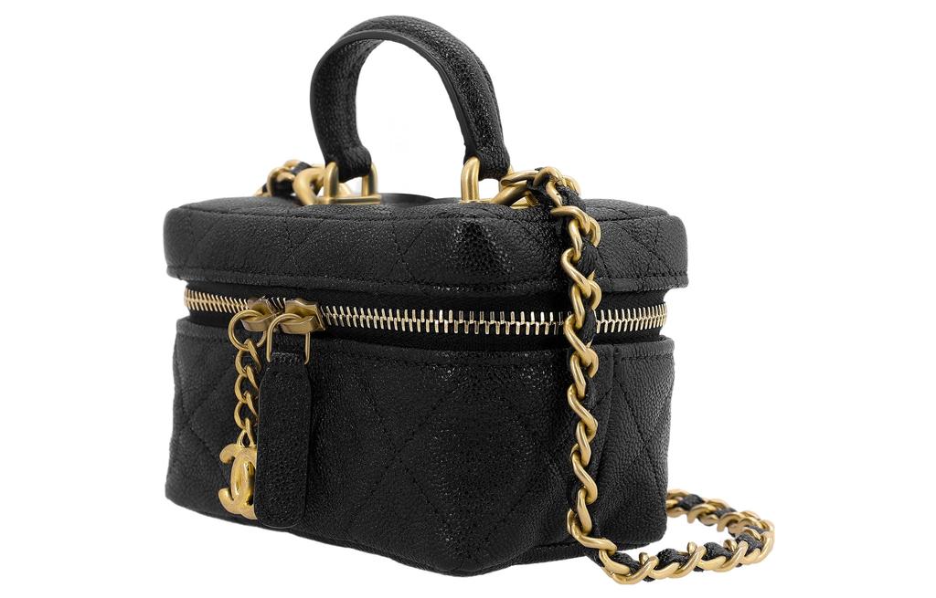 Chanel Gold Buckle Pure Color Fashion Leather Chain Diamond Pattern Lychee Grain Leather Box Bag Handbag Messenger Bag Small Female Black