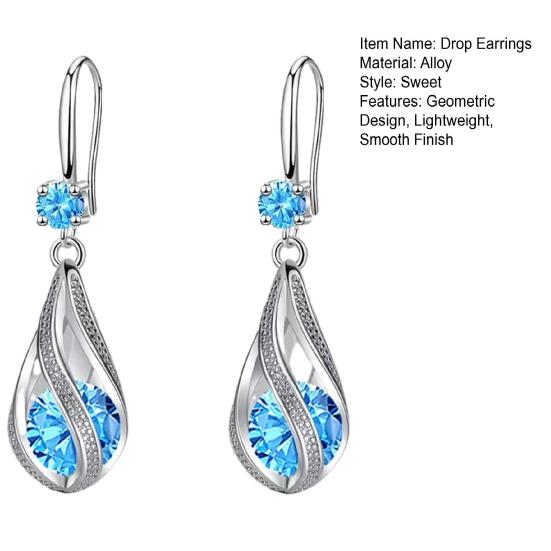 Yousheng 1 Pair Drop Earrings Cubic Zirconia Waterdrop Shape Long Earrings Lightweight Smooth Surface Hook Earrings Banquet Dance