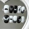 10/30Pcs Short Square Nail Tips Wearable Nail Art Black And White Contrasting Colors With Mustaches Hearts Decor For Women