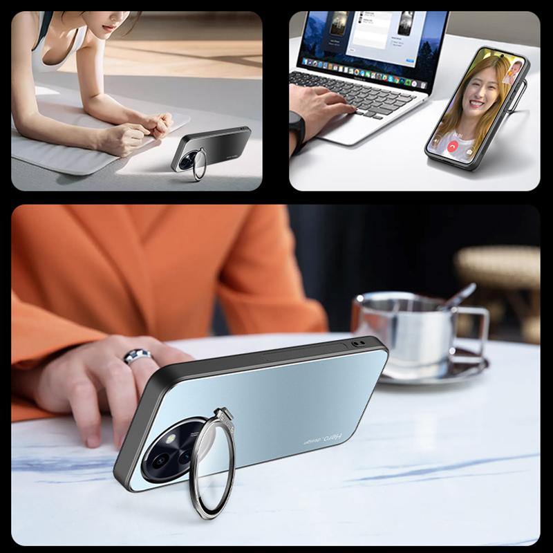 For Vivo Y200i 5G Case with Lens Kickstand Shockproof PC+TPU Phone Cover