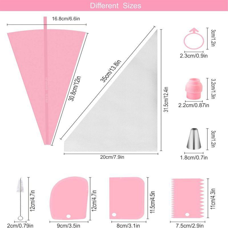 Piping Bags and Tips Set Cake DIY Decorating Kit with Stainless Steel Nozzle Reusable Silicone Pastry Cake Decorating Tools