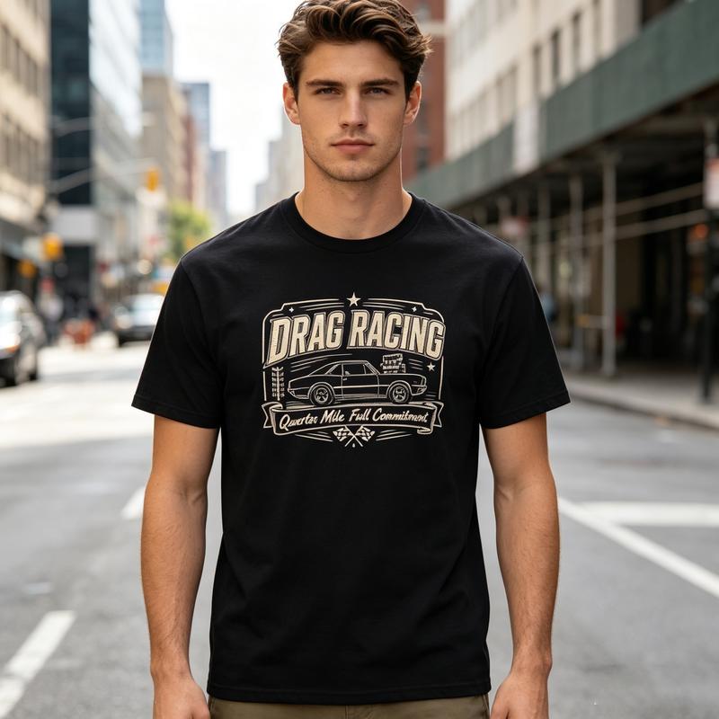 Vintage Drag Racing Muscle Car Retro TShirt Quarter Mile Tee Race Fans Gift Graphic Print Soft 100 Cotton Crew Neck Top Y2k