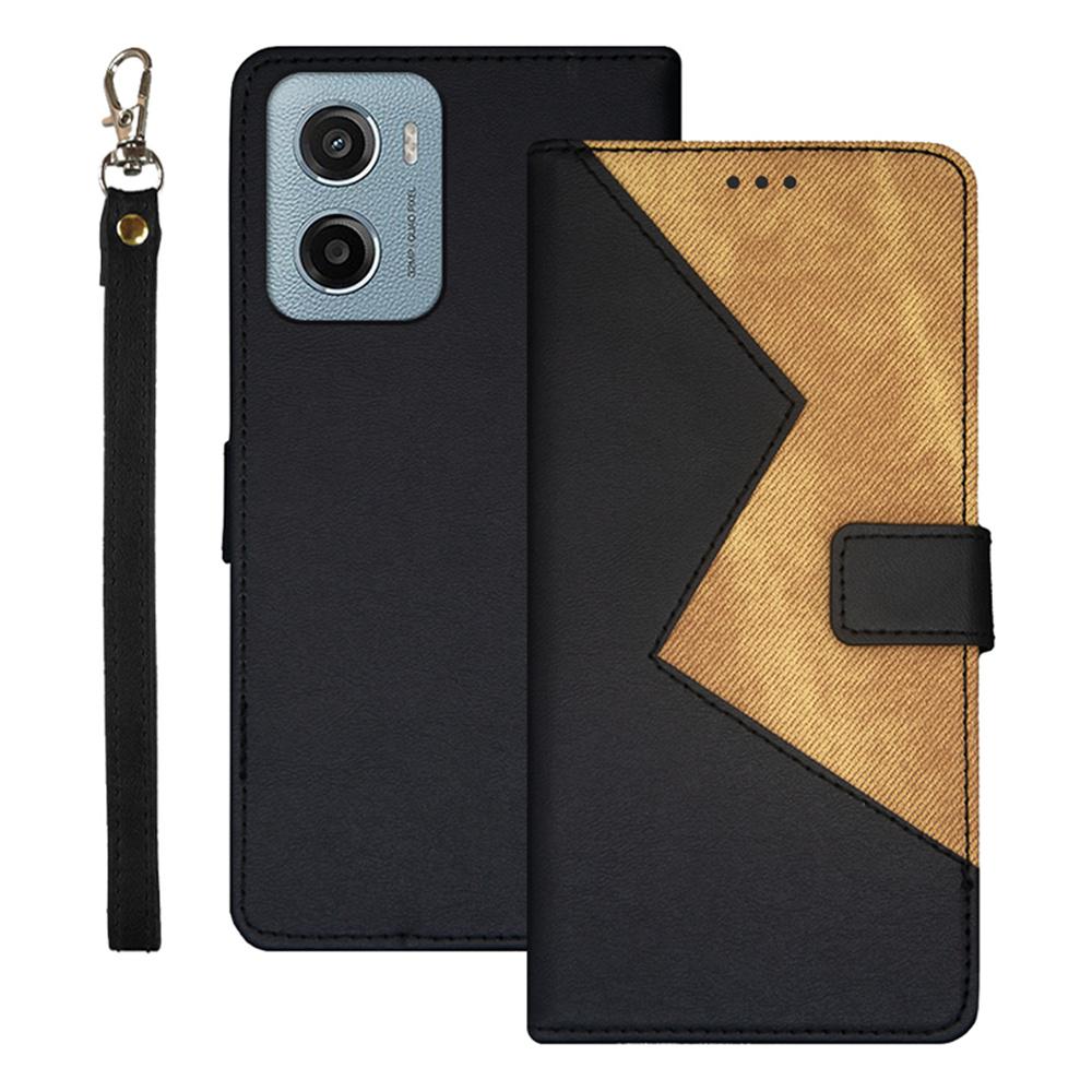 

IDEWEI For Motorola Moto E15 4G Case Card Slots Splicing Color Leather Phone Cover Black