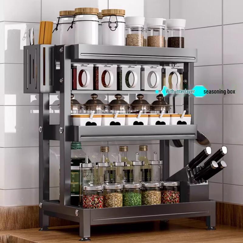 

3-Tier Kitchen Spice Rack with Knife Holder