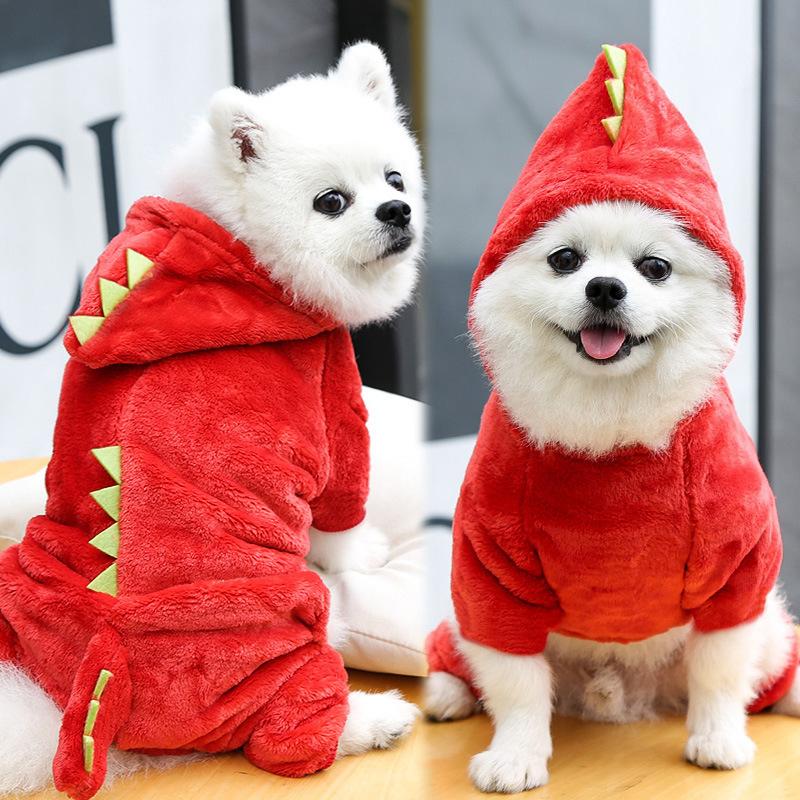 Halloween Weihnachten Lustiges Dinosaurier Katzen Kostüm mit Kapuze Winter Warm Fleece Haustier Overalls für Kätzchen Welpen Roupa Para Cachorro