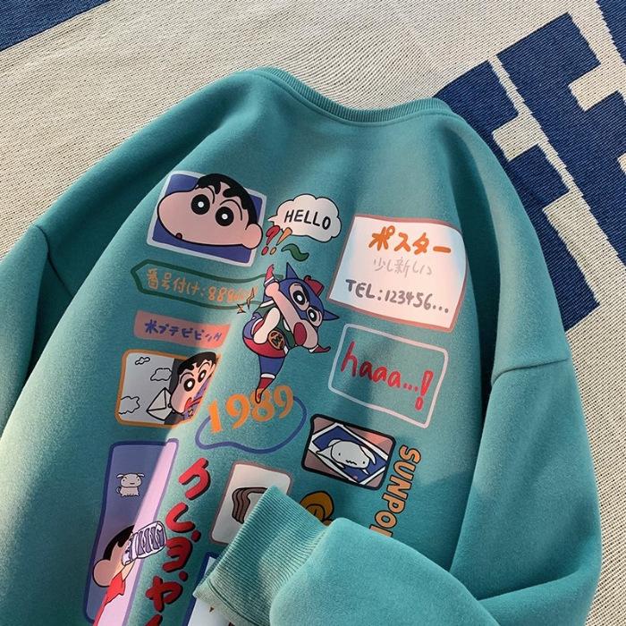 Fleece new crayon small new crew neck sweater men's and women's Korean version loose student age reduction wholesale coat
