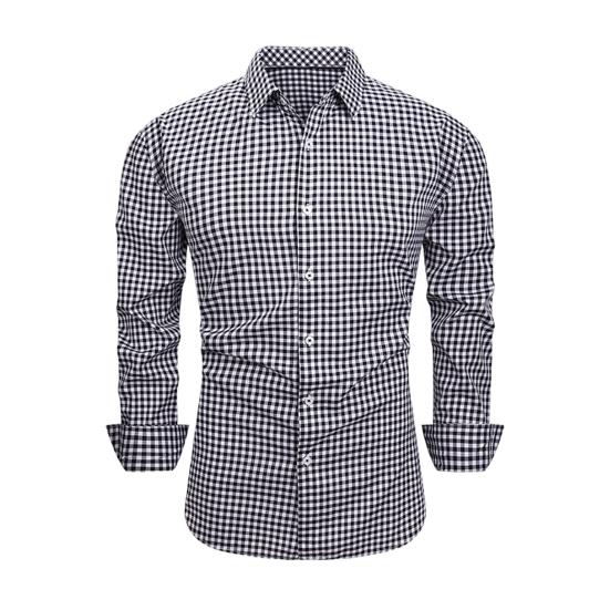 Heren Geruite Button-Down Shirt Lange Mouw Kraag Formeel Shirt Slim Fit Casual Shirt voor Kantoor Prom Feest Date