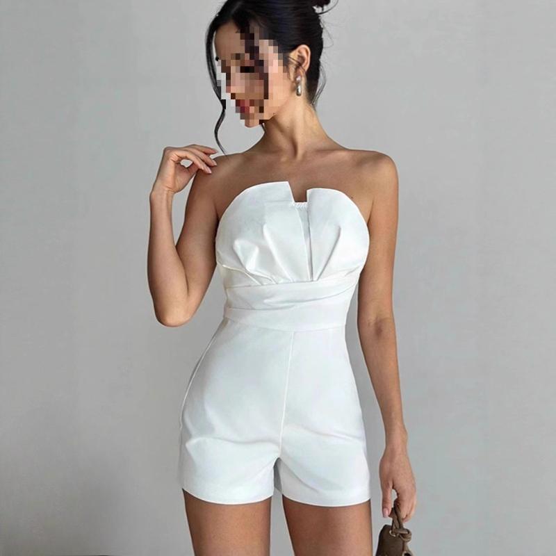 

European and American backless fashion temperament sexy solid color strapless women s jumpsuit L білий