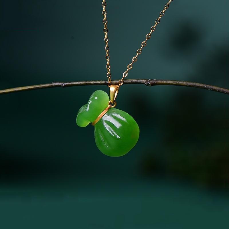 New In Minimalist Natural An Jade Jasper Blessing Bag Necklaces Pendant Simple National Style Charm Clavicle Chain Jewelry