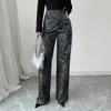 2026 Spring High-Waisted Leopard Print Wide-Leg Pants for Women, New Straight-Leg Loose Casual Trousers