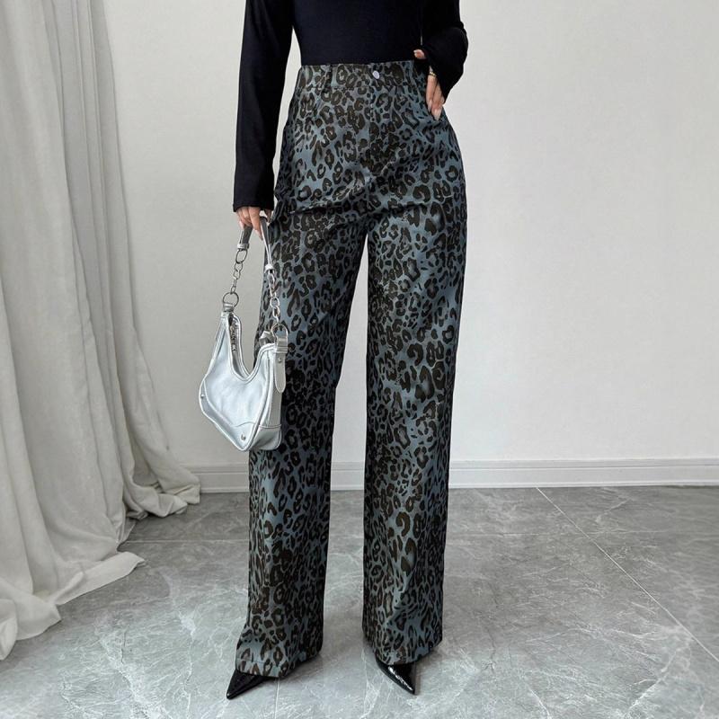 Pantaloni Larghi a Vita Alta con Stampa Leopardo da Donna Primavera 2026, Nuovi Pantaloni Casual Dritti Larghi