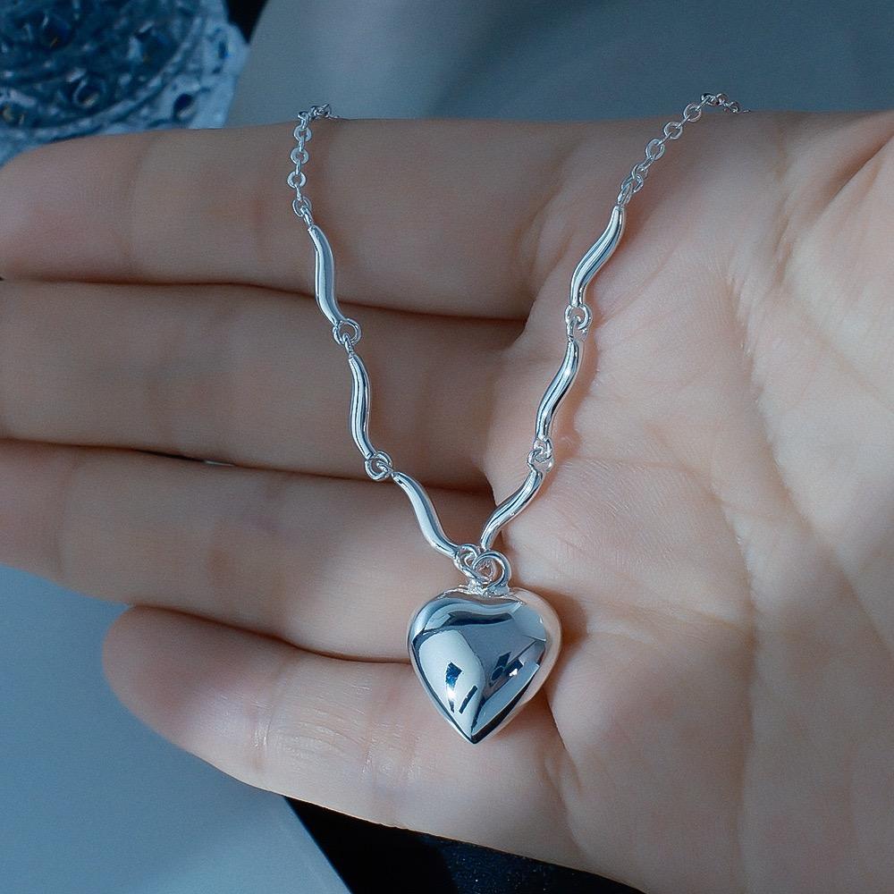 

S925 Sterling Silver Necklaces For Women Simple Minimalist Pendant Necklaces Heart Chain Necklace Birthday Gift