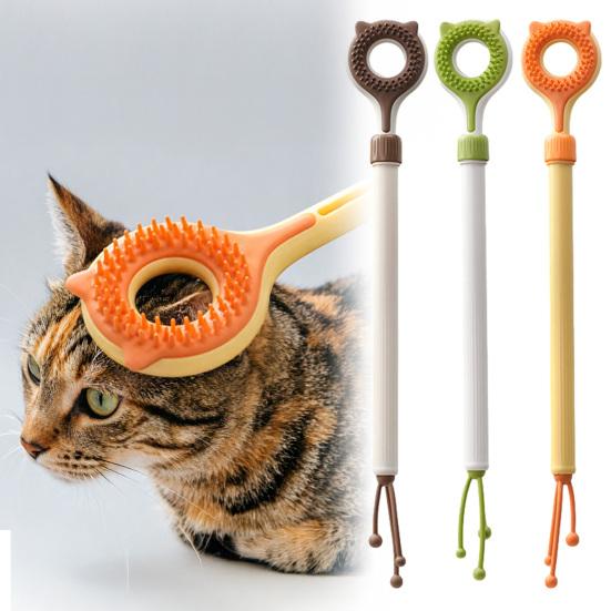 Retractable Cat Back Scratcher, Long Handle Cat Face Massager, Double-Sided Massage Head, Gentle Grooming Tool, 2-in-1 Cat Wand Toy for Indoor Cats