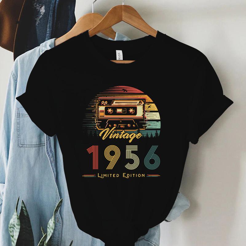 70th Birthday Tshirt Unisex Vintage 1956 Black Tshirt Short Sleeves Unisex Tee Unisexs Casual 70 Years Old Style Shirts